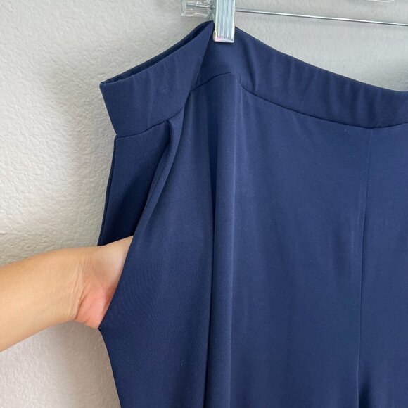 Susan Graver Womens Plus 2XP Navy Wide Leg Pants Pull On Stretch Pockets - Picture 3 of 10